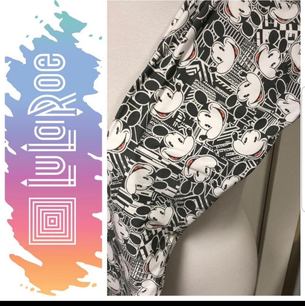 NWT, LULAROE BLACK & WHITE MICKEY OS LEGGINGS